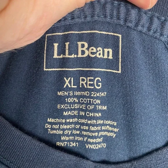 LL Bean Mens XL Carefree Unshrinkable Blue Cotton Crew Neck Short Sleeve T Shirt - Picture 4 of 7